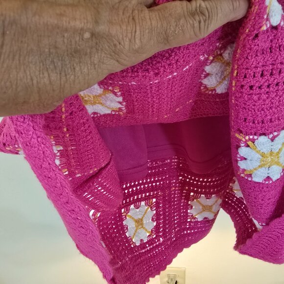 KIngs Road Pink Crochet Lined Dress SL Square Neck Large NWT - Picture 11 of 16